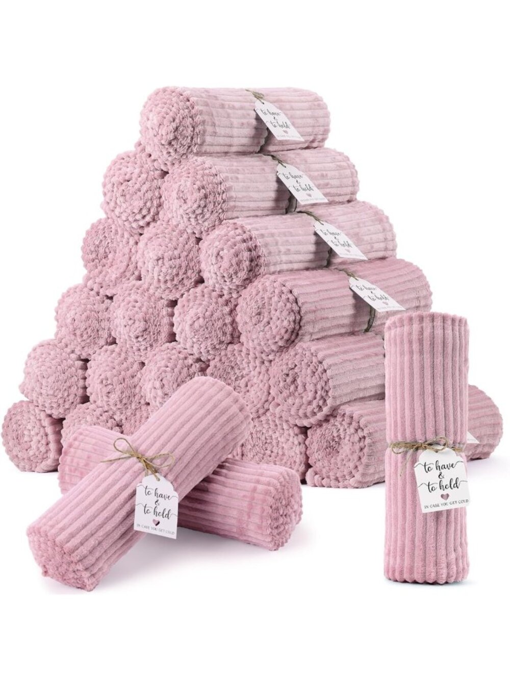 24 Pcs Dusty Pink Flannel Throw Blankets 50x60" Lightweight Soft Wedding Gifts